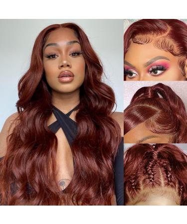 Reddish Brown #33 13X4 HD Lace Front Wigs Human Hair Pre Plucked 180% Density Body Wave 100% Human Hair Wig For Black Women Brazilian Virgin Glueless Frontal Wigs Human Hair With Baby Hair 20 Inch 20 Inch #33 Body Wave Lace Wig