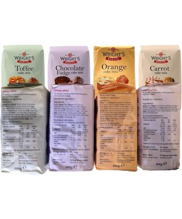 Wright's Baking Cake Mix Selection Pack - Toffee Chocolate Fudge Orange & Carrot (One of Each 500g Pack) - Buy Online on GoSupps.com