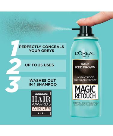 L'Or al Magic Retouch Instant Root Concealer Spray Ideal for Touching Up Grey Root Regrowth 75 ml Colour: Dark Iced Brown DARK ICED BROWN 1 count (Pack of 1) - Buy Online on GoSupps.com