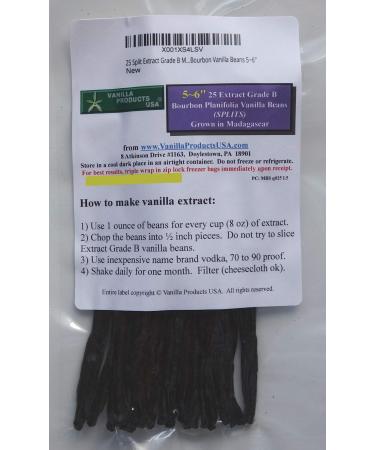 25 Split Extract Grade B Madagascar Bourbon Vanilla Beans 56" Vanilla Pods by Vanilla Products USA 25 Count (Pack of 1)