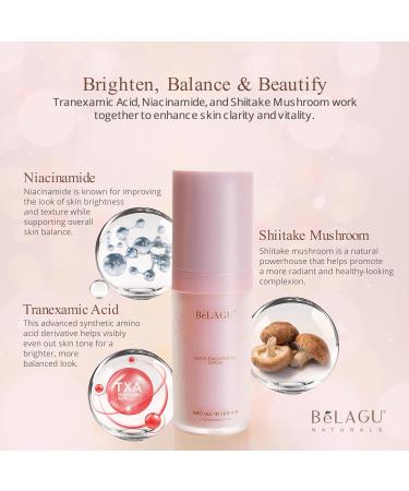 BeLAGU Naturals Rapid Brightening Serum with Tranexamic Acid - Niacinamide Face Serum for Uneven Tone and Dull Skin - Gentle Formula with Shiitake Mushroom Extract for Smooth & Radiant Skin - 1 fl oz - Buy Online on GoSupps.com