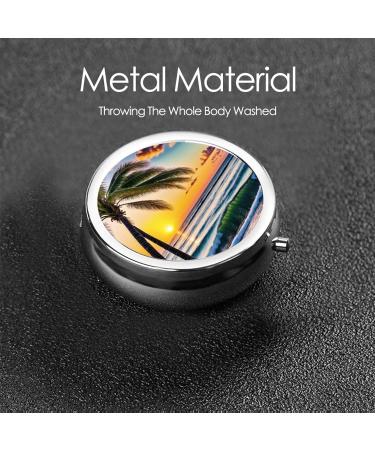 Beach Palm Trees Sunset Mini Round Pill Box | 3 Compartment Travel Pill Organizer | Portable Medicine Case for Home & Office - Buy Online on GoSupps.com