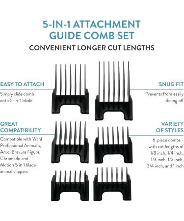 WAHL Professional 5-in-1 Clipper Guide Comb Set | Grooming for Dogs Cats & Horses - Arco Bravura Figura Chromado - Buy Online on GoSupps.com