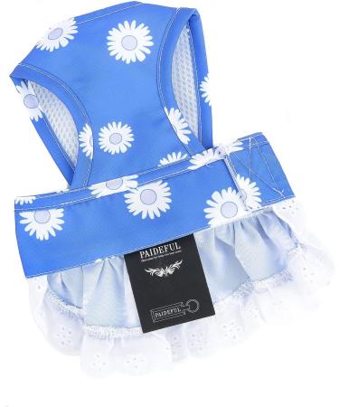PAIDEFUL Dog Dress Harness and Leash Set Apparel Floral Bow Kitten Sundress fit Small Breed Dogs Cats Girls Soft Puppy Clothes Dark blue XS XS:Chest: 32cm/12.5" Back:20cm/8.0" blue with white flowers - Buy Online on GoSupps.com