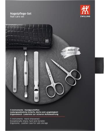 Premium 5-Piece Twin Manicure & Pedicure Set - Cowhide Kroko Edition with Double-Sided Glass Nail File | Complete Nail Care Kit - Buy Online on GoSupps.com