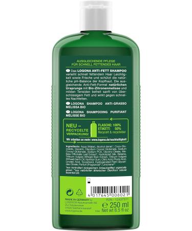 LOGONA Naturkosmetik Anti-Fett Shampoo Bio-Zitronenmelisse Schenkt Leichtigkeit & Frische Harmonisiert die Balance auf der Kopfhaut Mit Bio-Pflanzenzenzenten 250ml - Buy Online on GoSupps.com