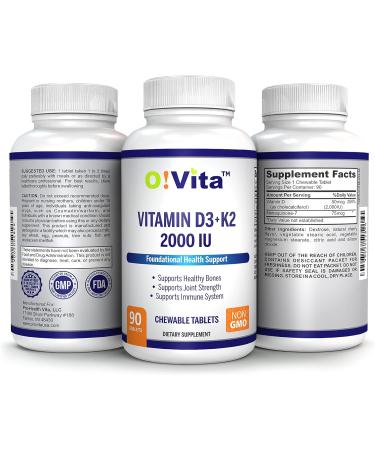 VITA Vitamin D3 + K2 2000IU Chewable Tablets | Joint & Bone Health Support | 90 Vegan Chewables - Buy Online on GoSupps.com