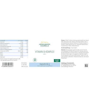 Heidelberger Chlorella-B-Life Vitamin B Complex Capsules - High Dose Vegan Folate (5-MTHF) 120 Count - Best Bioavailability & Nutritional Support - Buy Online on GoSupps.com