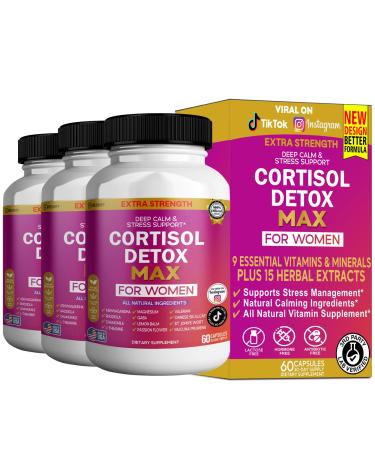 GREENVIFY Cortisol Detox Max for Women Extra Strength Stress Support 60 Capsules 30-Day Supply Ashwagandha Rhodiola Magnesium (3)