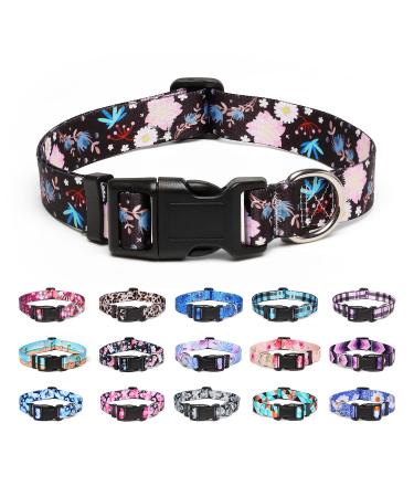 Suredoo dog collar adjustable soft & comfort nylon dog collar for small medium large dog puppies (m light pink flower) m (neck circumference 33-55 cm width 2 cm) light pink flower