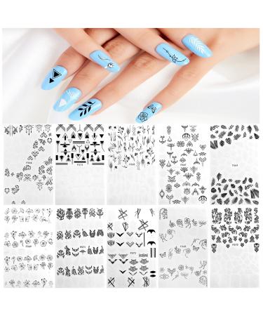 Andiker 10 Sheets Flowers Nail Art Stickers Self-Adhesive DIY Nail Stickers