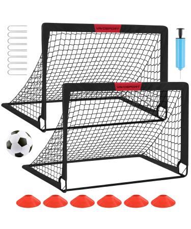 Kids Soccer Goals for Backyard Set - 2 of 4' x 3' Portable Soccer Goal Training Equipment, Pop Up Toddler Soccer Net with Soccer Ball, Soccer Set for Kids and Youth Games, Sports, Outdoor Play Black