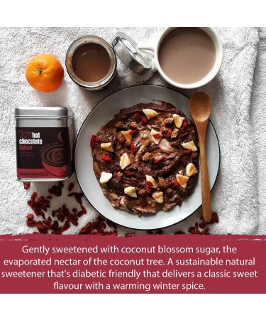 Premium Vegan Raw Spiced Hot Chocolate Cocoa Powder | With Warming Winter Spices | Raw Cacao Cinnamon Nutmeg & Coconut Blossom Sugar | Dairy Free Soya free and Gluten Free | 1 x 175g Tin Can - Buy Online on GoSupps.com