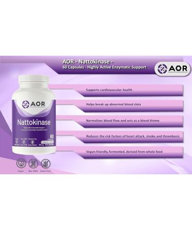 AOR - Nattokinase 100mg 60 Capsules - Nattokinase Supplement for Support Cardiovascular System Blood Thinner Cardio Heart Health and Blood Flow Supplement- Highly Active Enzymatic Support - Buy Online on GoSupps.com