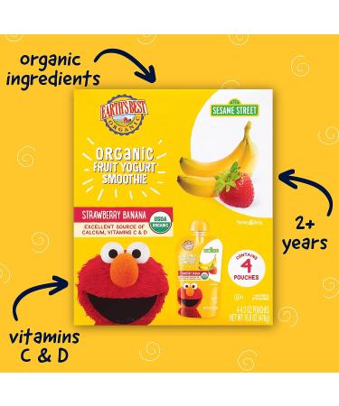 Earth's Best Organic Sesame Street Toddler Snacks - Strawberry Banana Yogurt Smoothie | 4.2 oz Pouch (Pack of 4) - Buy Online on GoSupps.com