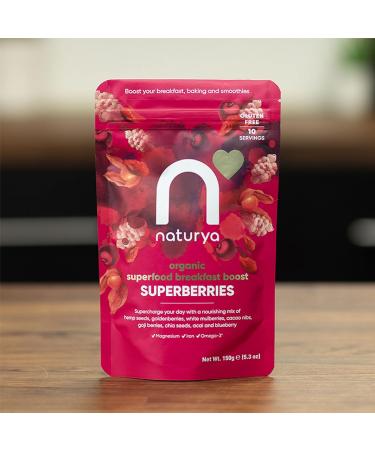Naturya Organic Superberries Breakfast Boost - Omega-3 Rich Hemp, Goji, Goldenberries, Chia Seeds Mix - 150g | Vegan, Gluten-Free - Buy Online on GoSupps.com