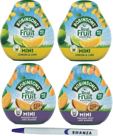 Robinsons Squash d Mini Squash d 2 Flavour Pack 2 x Lemon & Lime and 2x Mango & Passion Fruit No Added Sugar Real Fruit in Every Drop With Shanza Pen - Buy Online on GoSupps.com