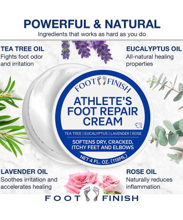 Foot Finish Athlete's Foot Treatment Cream - 4oz | Natural Anti-Itch Relief for Dry Cracked Feet with Tea Tree, Rose & Lavender Oil - Buy Online on GoSupps.com