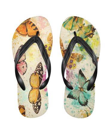 Mnsruu watercolor Art animal butterfly flop flops flop flops sandals home slippers hotel spa bedroom travel m for men women Large multicolored