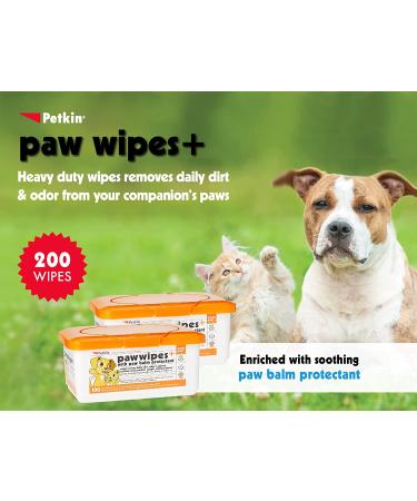Petkin Paw Wipes Plus 100 Orange Scented Wipes | Enriched with Paw Balm | Absorbent Pet Wipes for Dogs, Cats, Puppies & Kittens | Remove Dirt & Odors | 200 Wipes - Buy Online on GoSupps.com