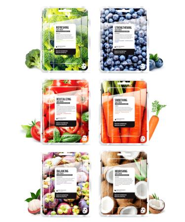 FARMSKIN Superfood Salad Sheet Mask Set of 6 | Korean Face Mask Sheets w/Mangosteen Broccoli Carrot Coconut Blueberry & Tomato | Refreshing Nourishing & Cruelty-Free Face Mask Skincare Set
