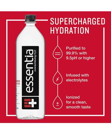 Essentia Water 42.2 Fl Oz (Pack of 12) | 99.9% Pure Ionized Alkaline Water with Electrolytes | pH 9.5+ Smooth Taste | Black Bottle - Buy Online on GoSupps.com