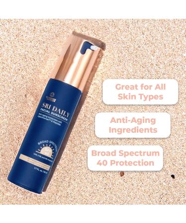 SRI Daily Facial Sunscreen SPF 40 - Anti-Aging Lipochroman & Peptides Weightless Transparent Zinc Oxide - Universal Tint 1.7 OZ - Shop Internationally - Buy Online on GoSupps.com