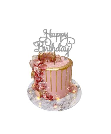 Happy Birthday Cake Toppers Glitter Card Bling Sparkle Decoration Party 6 Inches x 4.74 Inches (Silver)