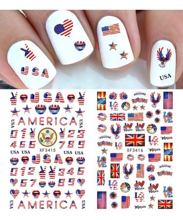 4th of July Patriotic Nail Art Stickers - 8 Sheets Flame, Butterfly, Heart Design | USA Independence Day Self-Adhesive Decals - Buy Online on GoSupps.com