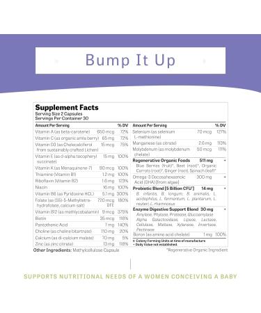 Prenatal Vitamins with DHA - Whole Food Folate & Probiotics Organic & Iron-Free 30 Servings | Bump It Up - Buy Online on GoSupps.com