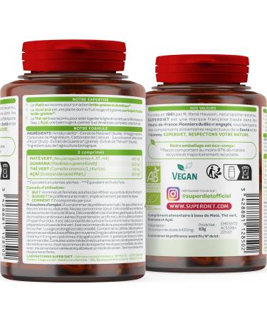 SUPERDIET - ORGANIC FAT BURNER QUARTET - Mate Guarana Green Tea Acai - Made in France - 150 tablets - Buy Online on GoSupps.com