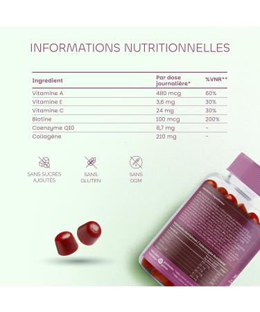 Collag ne avec biotine coenzyme Q10 vitamines A C et E - Go t fruits rouges - Suppl ment pour prendre soin de votre peau - Sans sucre - Sans gluten - Sans OGM - 60 bonbons - 30 jours by Premium - Buy Online on GoSupps.com