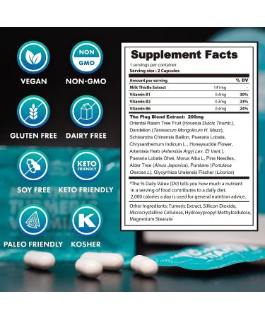 Plug Liver Cleanse Detox - 20 Herbal Capsules with Milk Thistle, Turmeric & Vitamin B for Healthy Liver Support - Buy Online on GoSupps.com