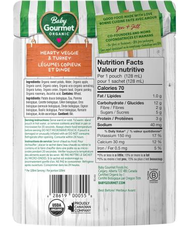 Baby Gourmet Organic Meals - Hearty Veggie & Turkey - Non-GMO BPA-Free No Added Sugar Or Salt No Fillers Or Thickeners 128ml - 16 Pack - Buy Online on GoSupps.com