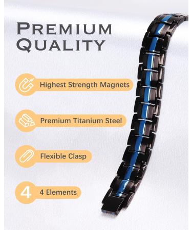 Jeracol Titanium Steel Magnetic Bracelet for Men | Double Row Strength Magnets | Free Links Removal Tool & Gift Box | Black Blue - Buy Online on GoSupps.com