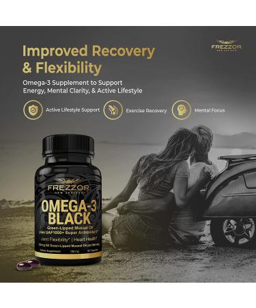 Frezzor Omega 3 Black Capsules - New Zealand Green Lipped Mussel Oil with UAF1000+ Antioxidant for Joint Care & Comfort - 60 Softgels - Buy Online on GoSupps.com