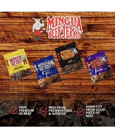 Mingua Beef Jerky Sampler Pack - 100% US Beef, Nitrite-Free - 4 x 3.5 Oz Bags - Buy Online on GoSupps.com
