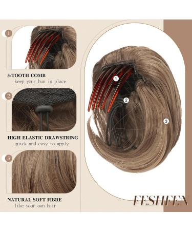Feshfen Short Hair Part Dutt with Comb | Synthetic Hair Extensions - Light Brown & Natural Blonde Chignon for Women - Buy Online on GoSupps.com