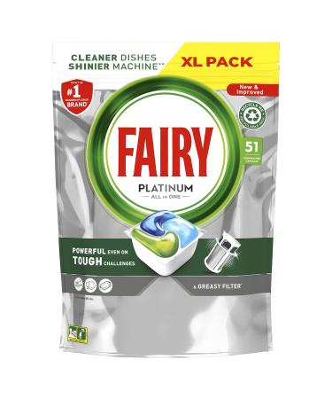 Fairy Platinum All In One Dishwasher Tablets Regular 51 Tablets For Tough Challenges Even Cleans Greasy Filters