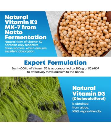 Health4All Vitamin D3 4000iu & Vitamin K2 200ug (Natural MK7) 400 Tablets (1+ Year Supply) Vegan Vitamin D3 K2 Supplement High Strength MK-7 from Natto Made in The UK - Buy Online on GoSupps.com