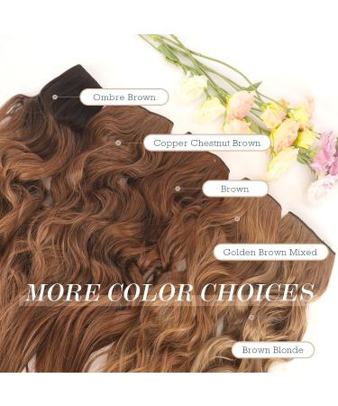 FESHFEN Invisible Wire Hair Extensions - 20 Long Wavy Copper Chestnut Brown Synthetic Hairpiece for Women - Buy Online on GoSupps.com
