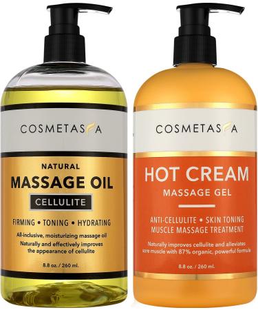 Cellulite Massage Oil & Hot Cream - Natural Cellulite Treatment with Gel & Oil, Firm, Tone, Tighten & Moisturize Skin - Muscle Pain Relief (8.8 oz)