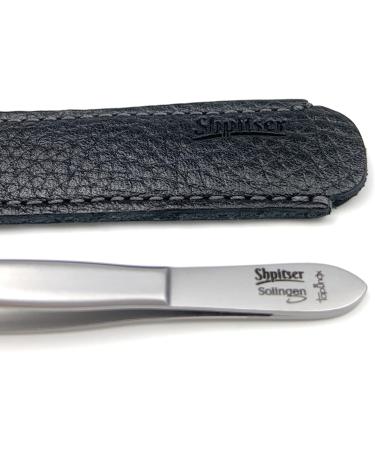 Shpitser German Stainless Steel Eyebrow Tweezers with Ceramic Blasted Slanted Tip - Black Leather Case - Buy Online on GoSupps.com