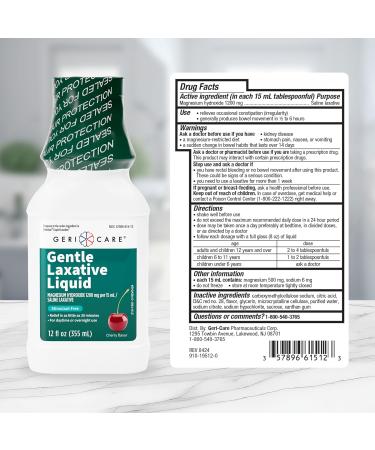 GeriCare Liquid Laxative for Constipation Relief - Maximum Strength Stool Softener with Magnesium Hydroxide Milk of Magnesia Cherry Flavored and Colonoscopy Prep Support Stimulant Free 12 oz - Buy Online on GoSupps.com