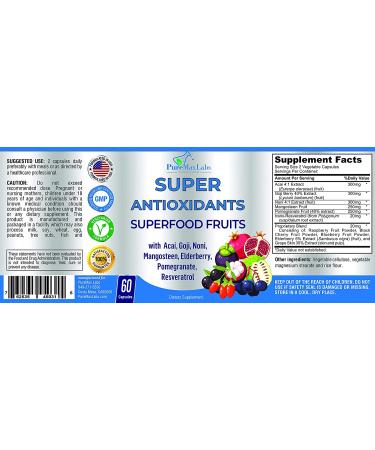 Super Antioxidant Fruit Superfood Complex - 60 Capsules with Acai, Goji, Noni, Mangosteen, Pomegranate, Elderberry & Resveratrol for Immune Support & Skin Care - Buy Online on GoSupps.com