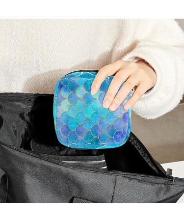 Mermaid Blue Fish Scales Period Bag | Sanitary Napkin Storage & Travel Makeup Pouch - GIAPB Color4988 - Buy Online on GoSupps.com