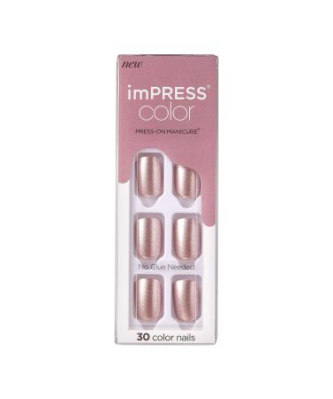 KISS imPRESS Color Press-On Nails  Nail Kit  PureFit Technology  Short Length   Paralyzed Pink   Polish-Free Solid Color Manicure  Includes Prep Pad  Mini Nail File  Cuticle Stick  and 30 Fake Nails