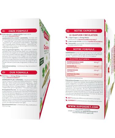 SUPERDIET -QUARTET CIRCULATION BIO-Light legs-Horse chestnut Witch hazel Red vine Ginkgo biloba-Nomadic format-20 Single doses of 15ml - Buy Online on GoSupps.com