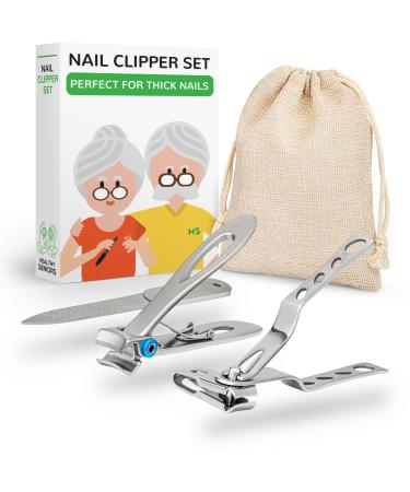 Nail Clippers Set Easy Grip 360 Rotary Fingernail Clipper Sharp Heavy Clippers for Thick Nails. Perfect for Diabetics or Seniors Suffering from Arthritis (3 pieces) 3 Piece Set