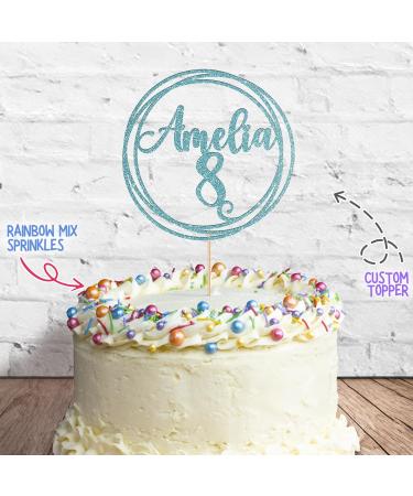 Cakeshop Cake Decoration Pack | Round Happy Birthday Premium Double Sided Glitter Card Cake Topper & 25g Party Pack of Cake Sugar Sprinkles | Custom Name & Age Cake Decorations (Baby Blue) Non-Prime Glitter Card: Baby Blue - Buy Online on GoSupps.com